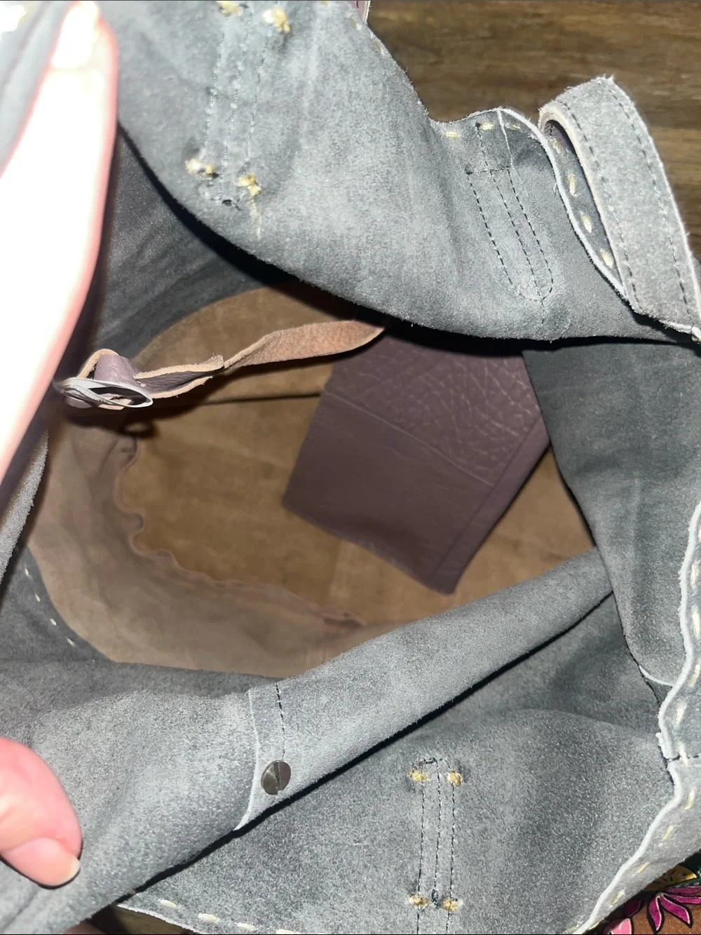 Two-Tone Suede & Leather Tote in Mauve and Charcoal